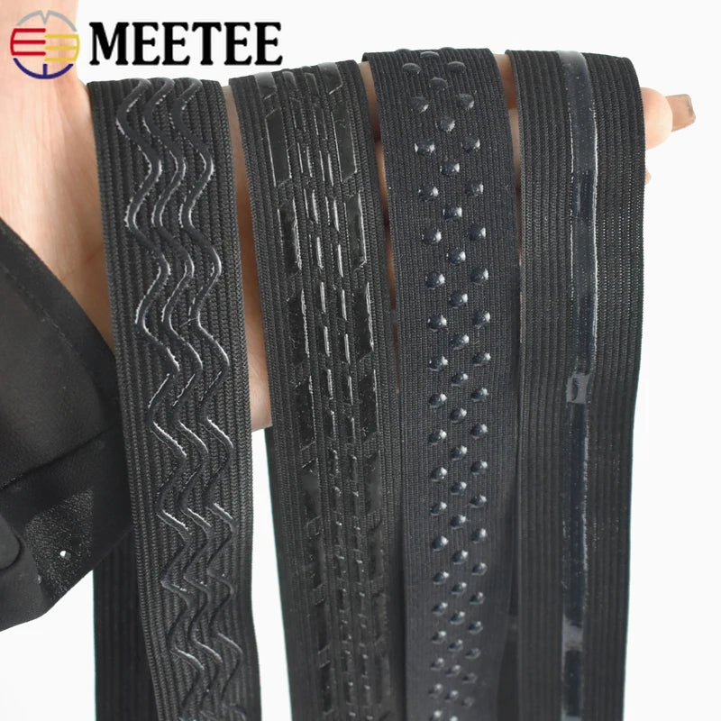 8/210M Meetee Black Silicone Elastic Bands Underwear Non-slip Rubber Tapes Waistband Belt Stretch Ribbon DIY Sewing Accessories