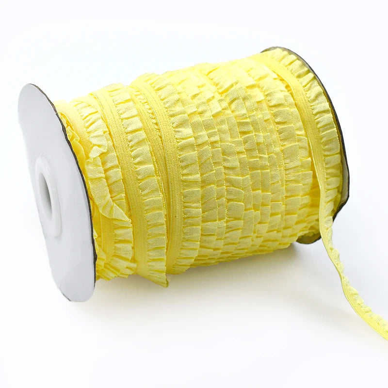 Meetee 20/600meters 10mm Ruffled Elastic Band Pleated Stretch Lace Trim Ribbon Baby Hairband Belt Shoes Tapes Sewing Accessory
