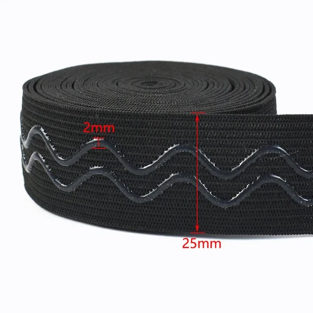 10Meters Meetee 2/5/10M 25mm Non-slip Silicone Black Elastic Band Sportswear Belt Elasticity Webbing DIY Outdoor Clothing Sewing Material