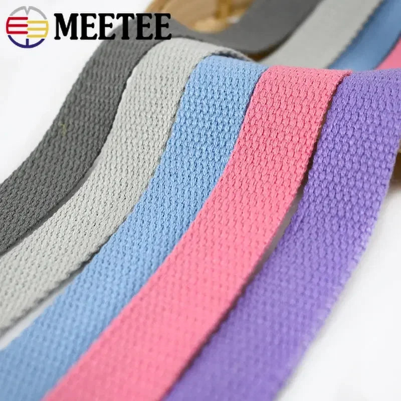 8/250Meters Meetee 20-50mm 1.2mm Thick Canvas Cotton Webbing Backpack Bag Strap Band Clothes Ribbon Tapes DIY Sewing Accessories
