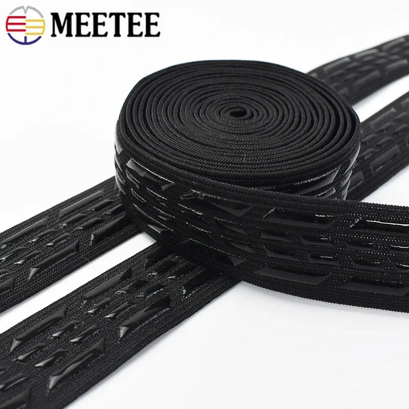 10Meters Meetee 2/5/10M 25mm Non-slip Silicone Black Elastic Band Sportswear Belt Elasticity Webbing DIY Outdoor Clothing Sewing Material