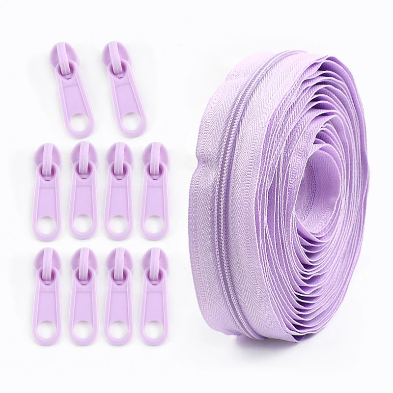 2/50Sets 3# Nylon Zipper Tape Assortment Kit Zippers for Sewing Coil Zip Strip Roll with Zips Sliders DIY Bags Clothing Craft Accessories