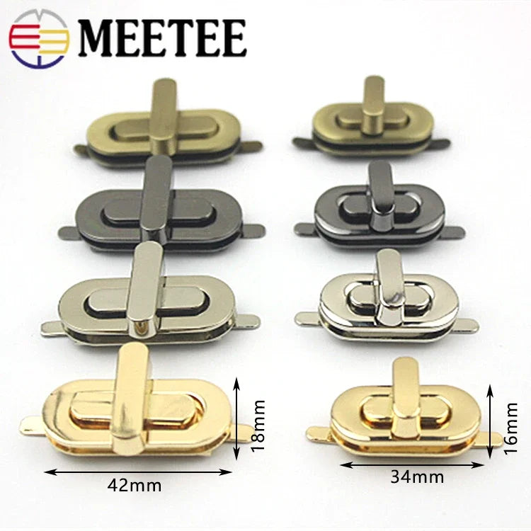 5/130pcs Meetee 42*18/34*16mm Bag Turn Twist Lock Buckles Metal Purse Handbag Decor Mortise Closure Clasp DIY Hardware Accessories