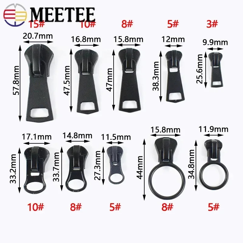 30/1000Pcs 3# 5# 8# 10# 15# Zipper Sliders for Resin Zippers Bag Jacket Coat Zips Head Puller Repair Kit DIY Sewing Accessories