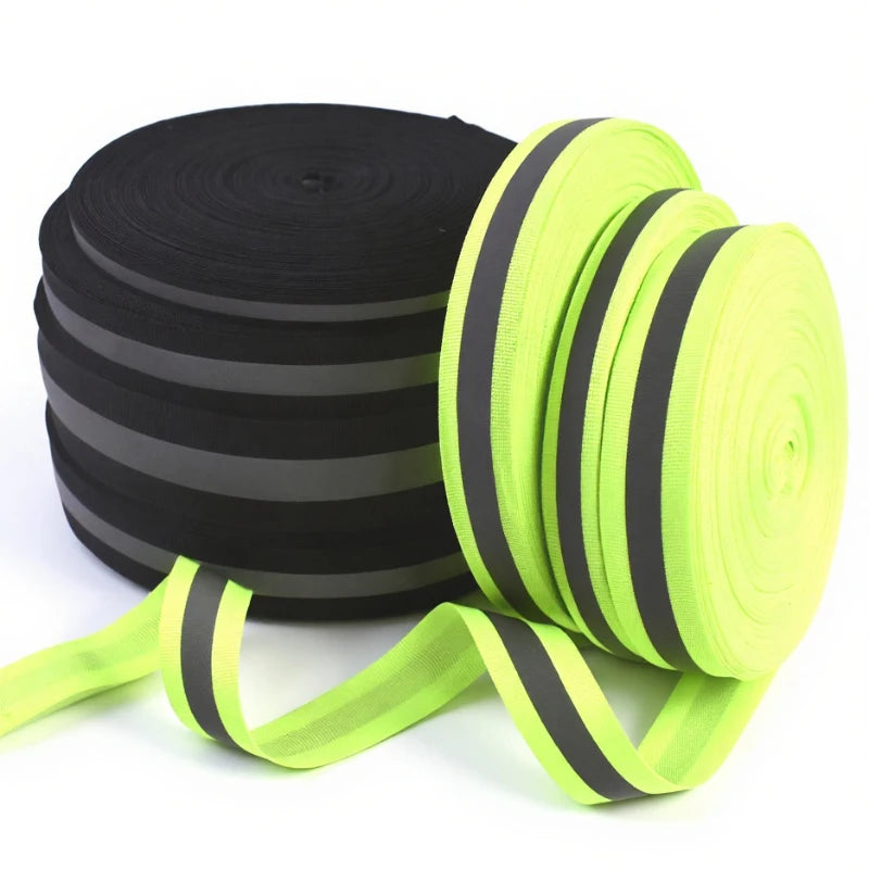 30/600Yards Silver Reflective Ribbons 10-40mm Green Black Safety Clothing Warn Webbing Tapes for Walking Cycling Backpacks At Night