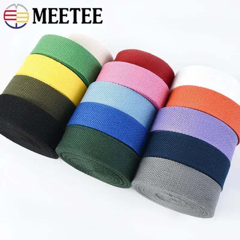8/250Meters Meetee 20-50mm 1.2mm Thick Canvas Cotton Webbing Backpack Bag Strap Band Clothes Ribbon Tapes DIY Sewing Accessories