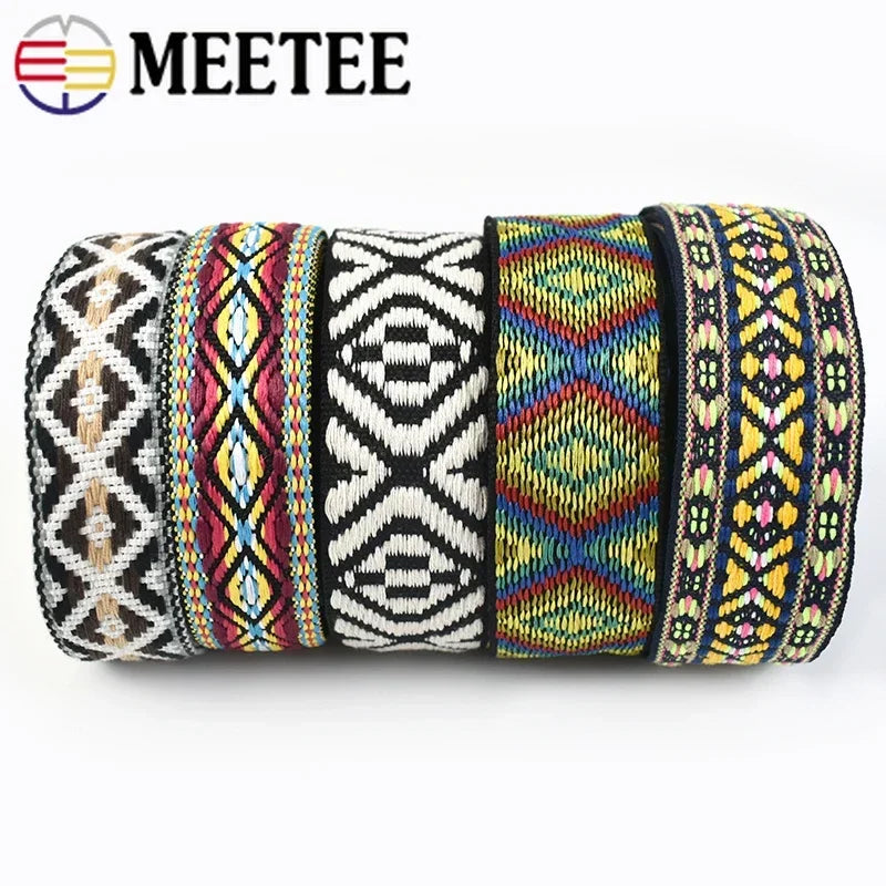 5/180Meters 30/38mm Jacquard Webbing Tapes Ethnic Lace Ribbons For Bag Strap Sewing Tape Bias Binding DIY Garment Accessories