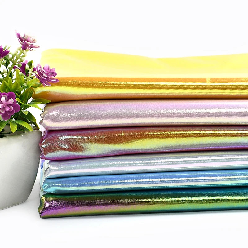 90/1350*145cm Metallic Foil Stretch Fabric Spandex Fabrics Laser Cloth for Sewing Costume Stage Party Christmas Craft Accessory