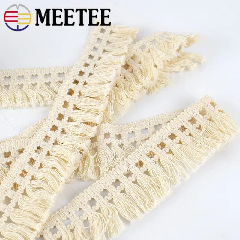 8/300Meters 45mm Wide Beige Cotton Fringe Lace Trim Fabric Tassel Ribbon DIY Sewing Curtain Laces Home Decor Garment Craft Material