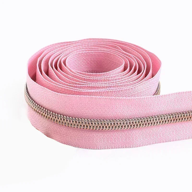 8/200Meters 5# Long Nylon Zipper Tape RoseGold Teeth Zippers Sliders for Bag Garment Repair Zips Kit DIY Sewing Accessories