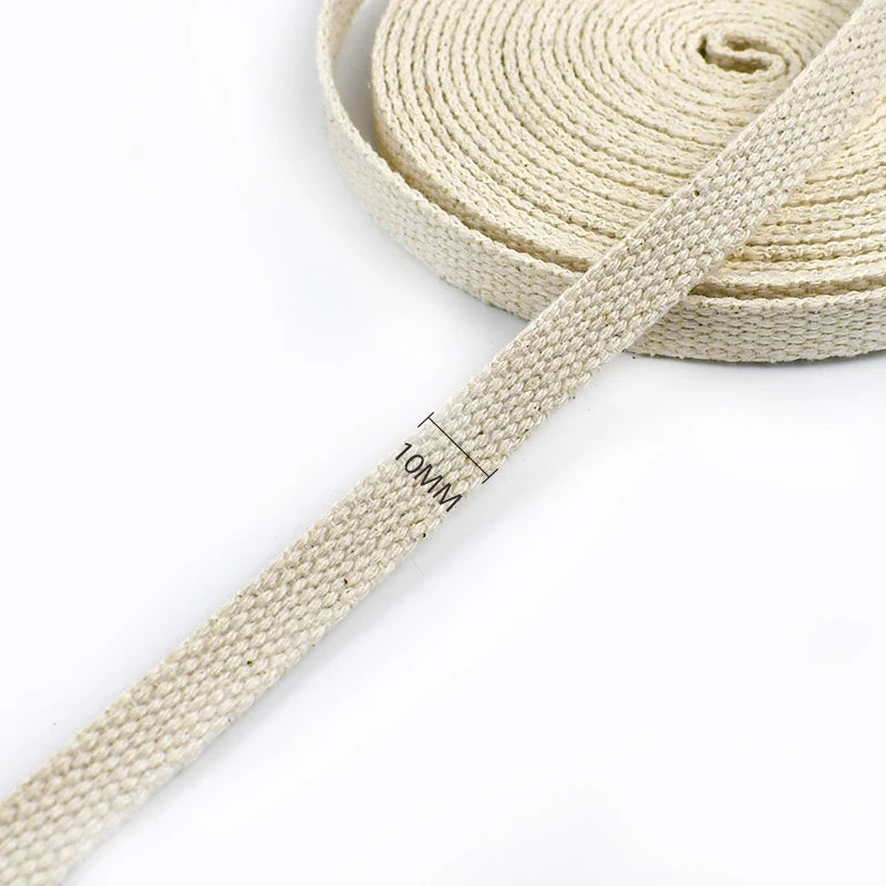15/500Meters 1.5mm Thick Cotton Webbing Tapes 10-50mm Beige Canvas Ribbon Band Bag Webbings Strap Belt Sling Sewing Bias Accessoreis