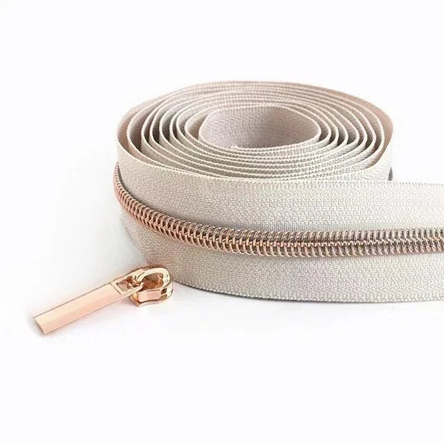 8/200Meters 5# Long Nylon Zipper Tape RoseGold Teeth Zippers Sliders for Bag Garment Repair Zips Kit DIY Sewing Accessories