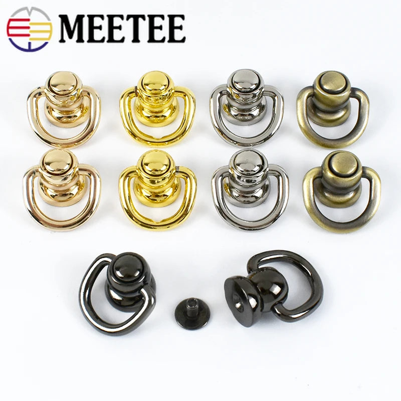 Meetee 10/350pcs 13mm Bag Side Hang Round Head Solid Nail Leather Screw Rivet D Ring Buckles DIY Handbag Repair Accessories