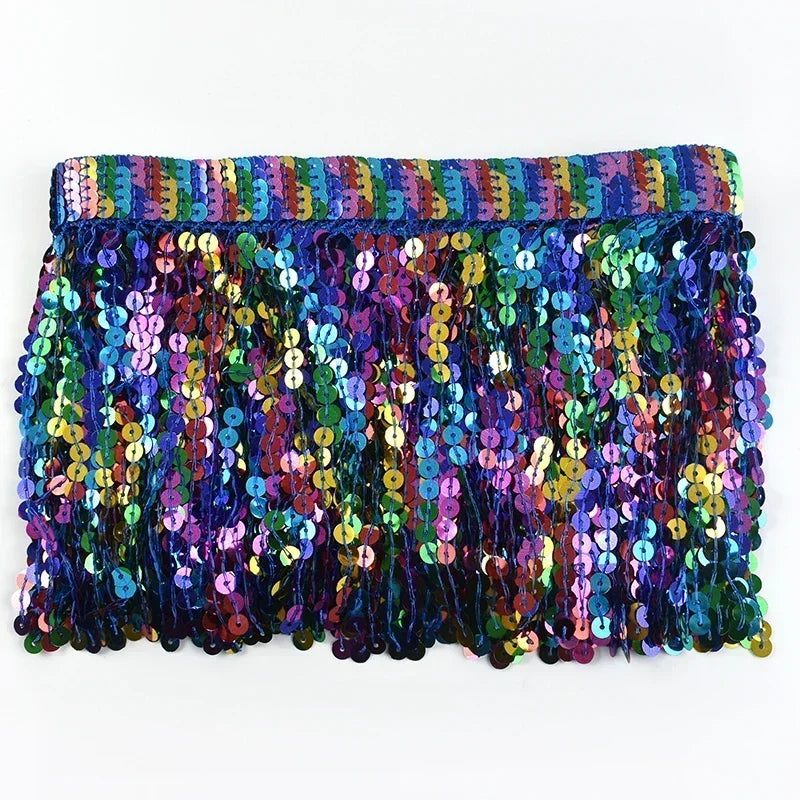 3/100Yards Sequin Fringe Tassel 16cm Latin Stage Clothes Tassels Lace Trim Garment Rainbow Bead Fringes Ribbon Sewing Accessories