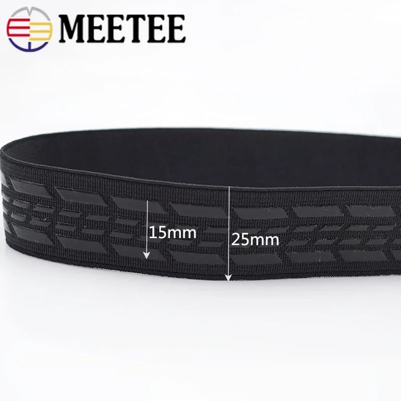 10Meters Meetee 2/5/10M 25mm Non-slip Silicone Black Elastic Band Sportswear Belt Elasticity Webbing DIY Outdoor Clothing Sewing Material