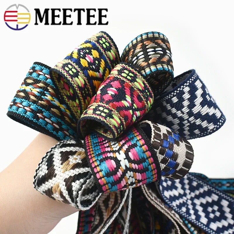 5/180Meters 30/38mm Jacquard Webbing Tapes Ethnic Lace Ribbons For Bag Strap Sewing Tape Bias Binding DIY Garment Accessories