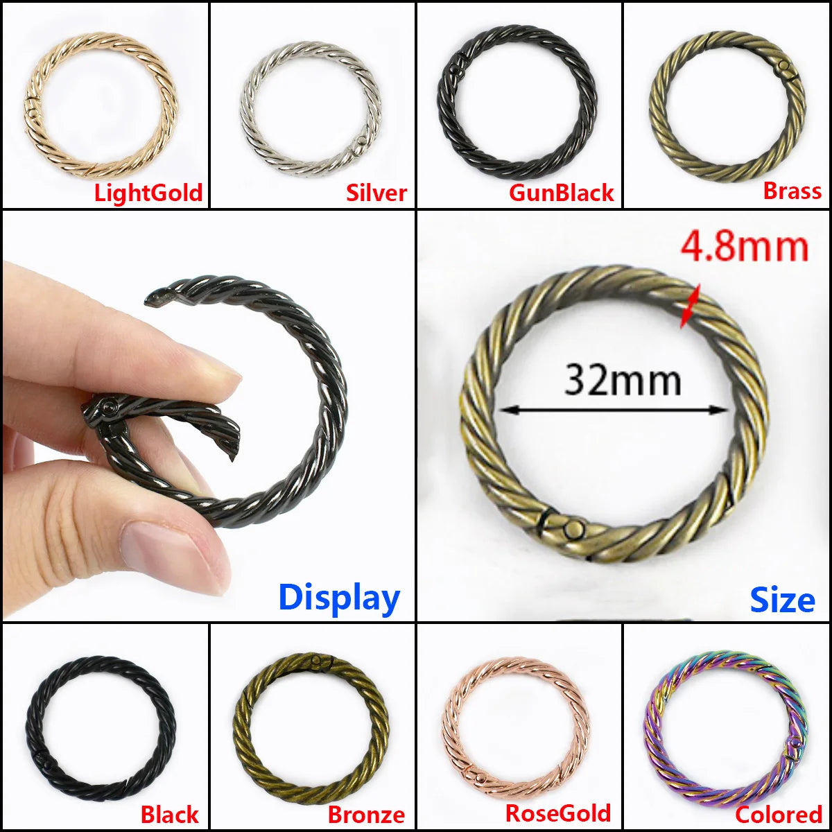 15/500Pcs 20/25/32mm Spring Gate O Ring Metal Buckles Openable Keyring Snap Hook Bag Strap Trigger Carabiner Clip Clasp Accessories
