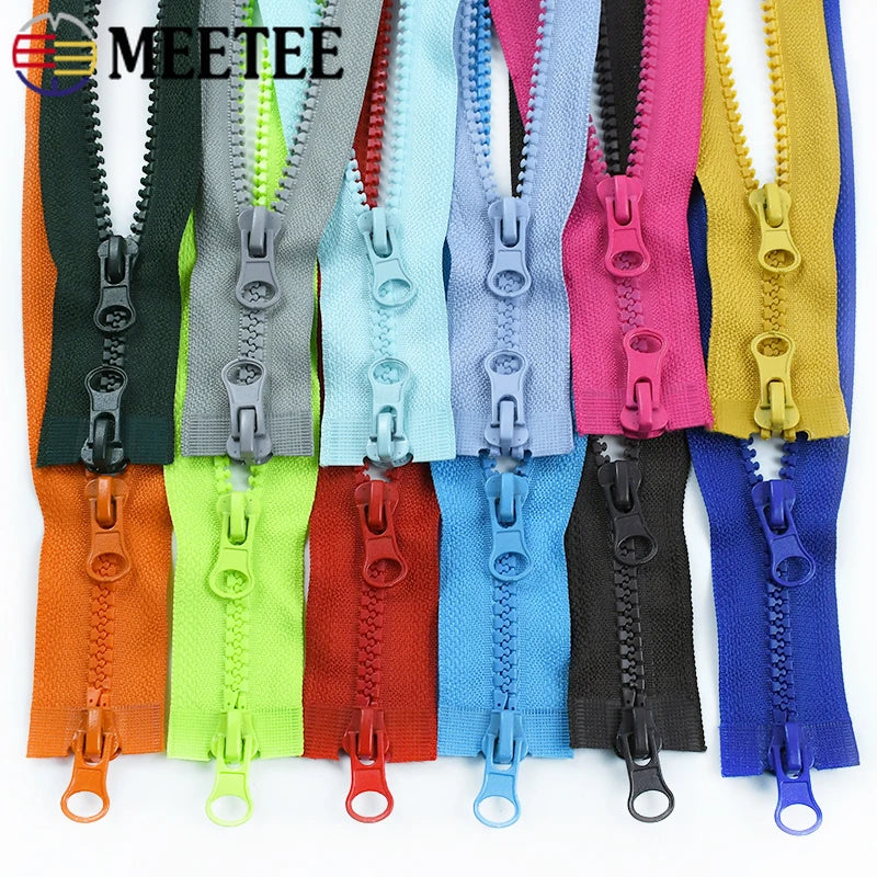 8/200Pcs 5# 80-150cm Resin Zipper Open-end Double Slider Long Zippers Down Jacket Overcoat Zipp Clothes Bags Zip Repair Sewing Accessory
