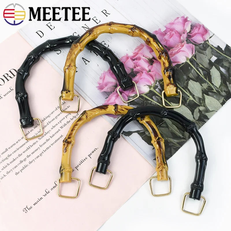 5/100Pcs Bmitation Bamboo Handle Purse Handles with Buckle Plastic Handbag Handles for Women Weaving Bag Hardware Accessories