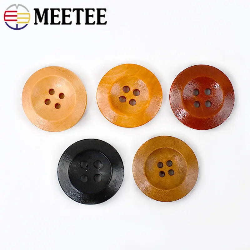 30Pcs Meetee 11-25mm Natural 4 Holes Round Wooden Button Sewing Scrapbooking Crafts DIY Clothes Decor Buttons Accessories C1-28