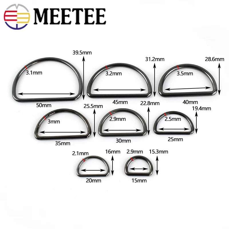 30/1370pcs Meetee 15-50mm Metal Dee D Ring Buckle Webbing Backpack Bag Shoes Adjustment Buckles Strap Pet Collar Sewing Accessories