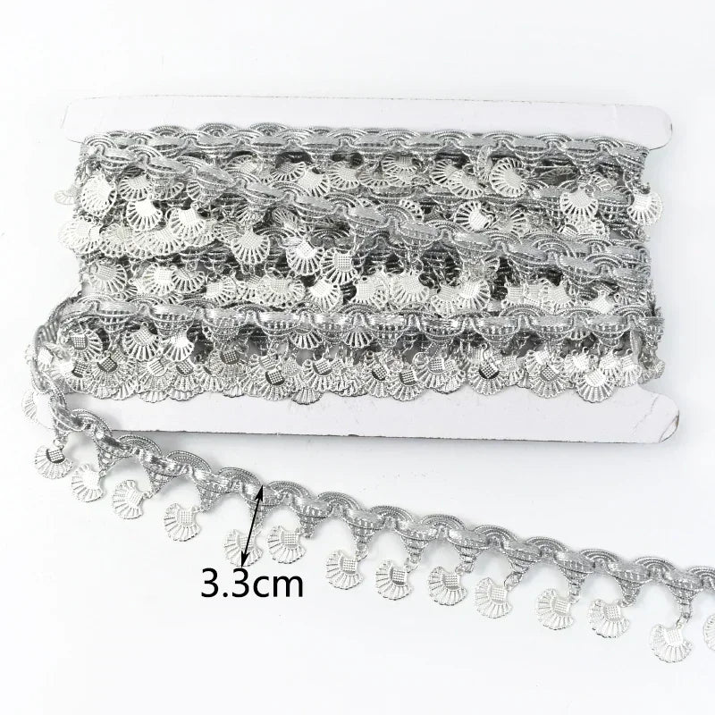 8/200Yards Gold Silver Pendant Lace Sequins Fringe Tassel Ribbon Trim for Stage Party Cosplay Wedding Clothes DIY Sewing Accessory