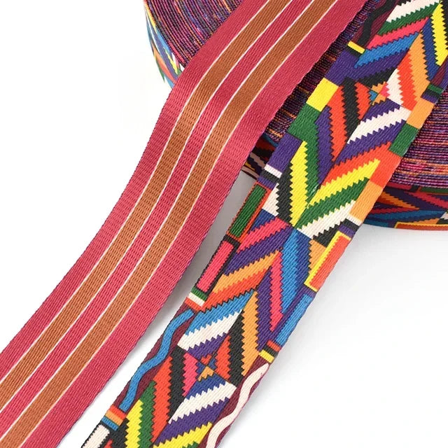Meetee 5/100Meters 38mm Print Ethnic Jacquard Webbing Bags Strap Belt Ribbon DIY Textile Clothing Tape Decor Sewing Accessories