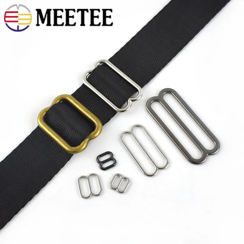 30Pcs Meetee 6-50mm Metal 8-shaped Tri-Glide Buckles Bra Rings Sliders Strap Adjust Hook Buckle Clsap DIY Bags Garment Accessory