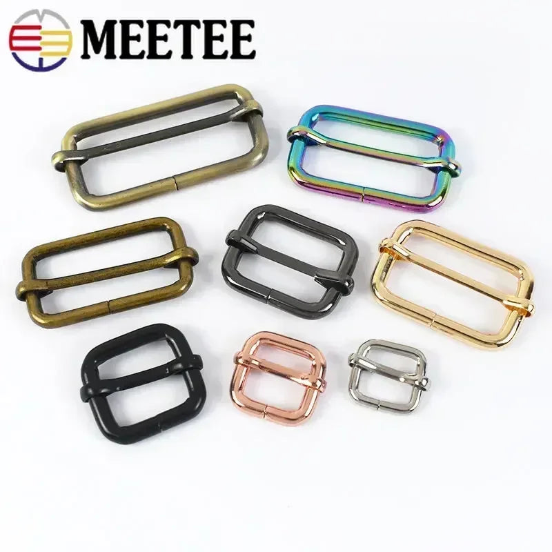 30/610Pcs 13-50mm Metal Pin Buckle Tri-Glide Slider Square Ring Buckles for Bag Strap Adjuster Webbing Belt Clasp DIY Accessories