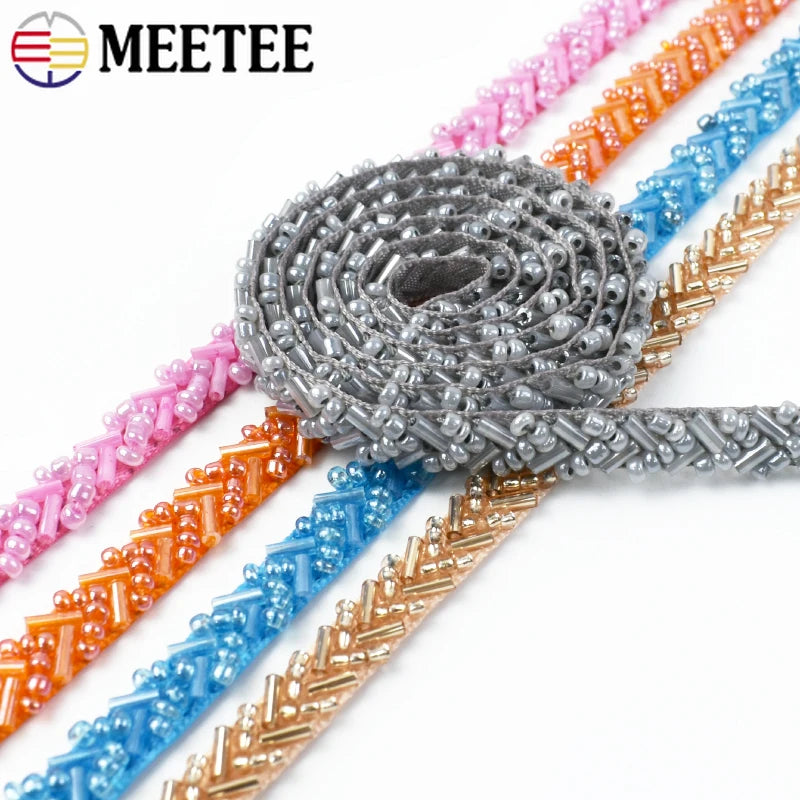 3/100Yards 7mm Beaded Laces Trim Pearl Lace Ribbon Applique Trimming Fringe Garment Dress Decor Tape Sewing Fabric Accessories