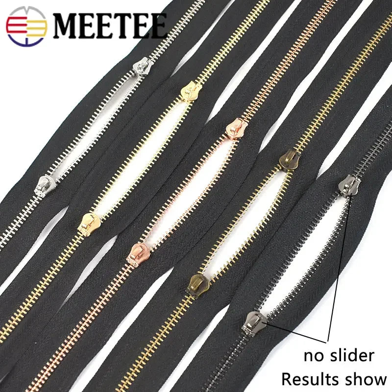 Meetee 2/60Meters 5# Metal Zippers Double Pull Zips Garment Luggage Zipper Repair Kit Clothing Sewing Accessories No Slider
