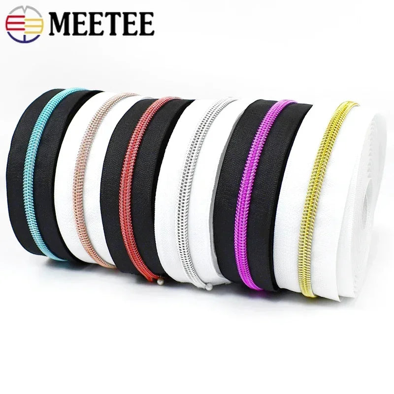 Meetee 15/400Meters 3# 5# Nylon Zippers for Bag Purse Plastic Coil Zip Tape Universal Zipper Repair Kit DIY Clothes Sewing Accessories