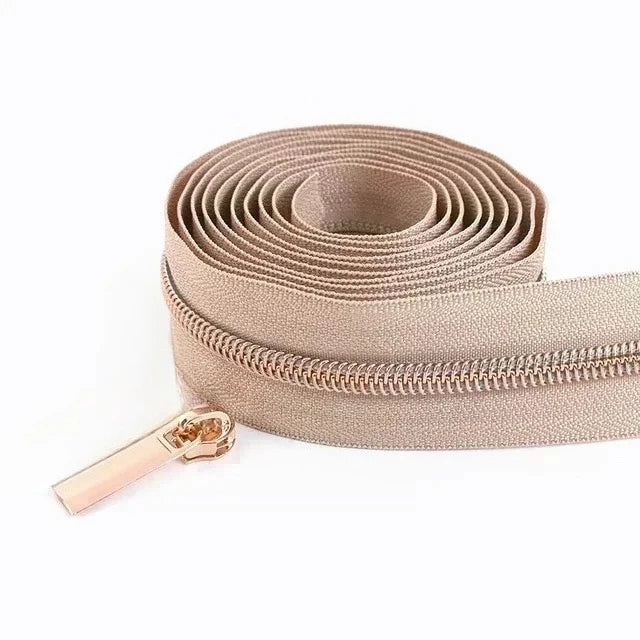 8/200Meters 5# Long Nylon Zipper Tape RoseGold Teeth Zippers Sliders for Bag Garment Repair Zips Kit DIY Sewing Accessories