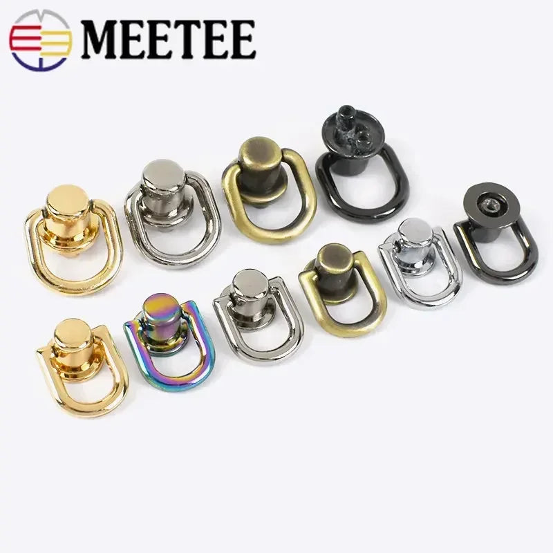 Meetee 10/300Pcs Metal D O Ring Stud Side Clip Bag Screw Nail Rivet Strap Connector Hang Hook Buckle DIY Purse Leather Accessories