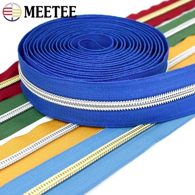 8/300M 5# Nylon Zippers Tapes Gold Silver Teeth Zipper for Sewing Bag Zips Purse Garment Zip Repair Kit DIY Accessories