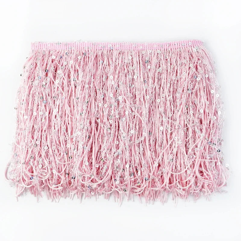 2/60Meters Meetee 20cm Sequin Tassel Fringe Lace Trim Dress Decoration Sewing Fringes Trimming Latin Stage Costume Tassels Ribbon