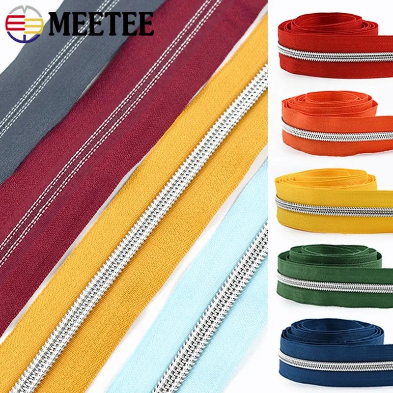 8/300M 5# Sewing Nylon Zipper Tape Silver Teeth Decor Zip Roll Jacket Bag Closure Zippers Repair Kits DIY Zips Replace Supplies