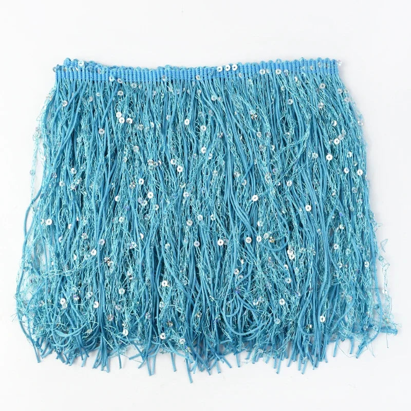 2/60Meters Meetee 20cm Sequin Tassel Fringe Lace Trim Dress Decoration Sewing Fringes Trimming Latin Stage Costume Tassels Ribbon