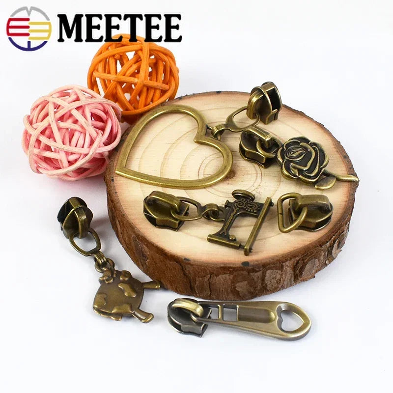 50Pcs 5# Bronze Zipper Sliders for Nylon Zippers Zip Head Puller Bag Clothes Luggage Repair Kit DIY Sewing Accessories