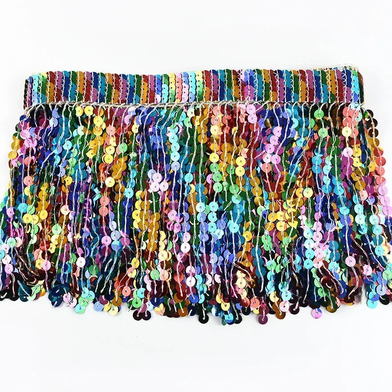 3/100Yards Sequin Fringe Tassel 16cm Latin Stage Clothes Tassels Lace Trim Garment Rainbow Bead Fringes Ribbon Sewing Accessories