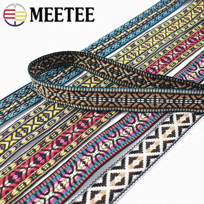 5/180Meters 30/38mm Jacquard Webbing Tapes Ethnic Lace Ribbons For Bag Strap Sewing Tape Bias Binding DIY Garment Accessories