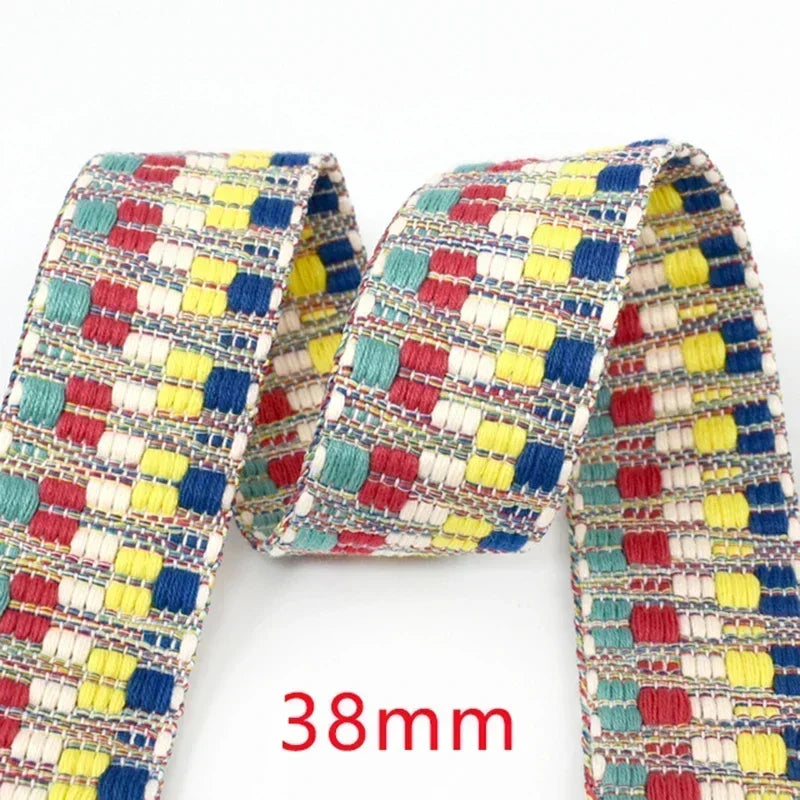 5/130Yards 38/50mm Ethnic Jacquard Webbing Tape Handbag Shoulder Strap Replacement Ribbon Band Backpack Belt Sewing Accessories