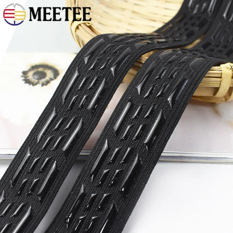 10Meters Meetee 2/5/10M 25mm Non-slip Silicone Black Elastic Band Sportswear Belt Elasticity Webbing DIY Outdoor Clothing Sewing Material