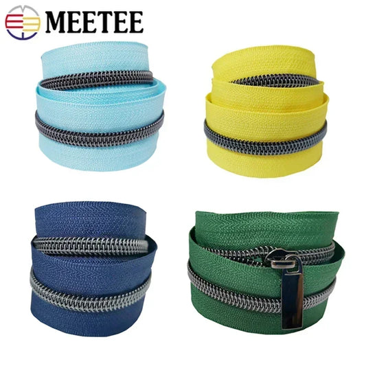 8/200Meters 5# Colorful Nylon Zipper Tapes GunBlack Tooth Coil Zip Tailors for Bags Garment Repair Kit DIY Sewing Accessories