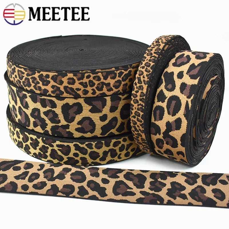 15/500Meters 15-50mm Leopard Jacquard Elastic Band for Sewing Clothes Yoga Sport Pants Rubber Ribbon Belt DIY Garment Accessories
