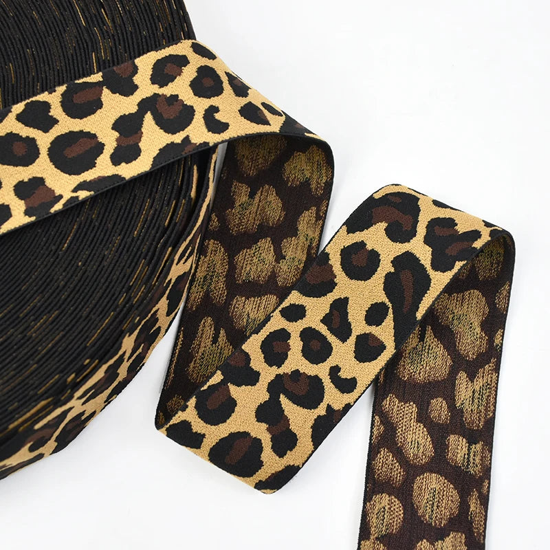 15/500Meters 15-50mm Leopard Jacquard Elastic Band for Sewing Clothes Yoga Sport Pants Rubber Ribbon Belt DIY Garment Accessories
