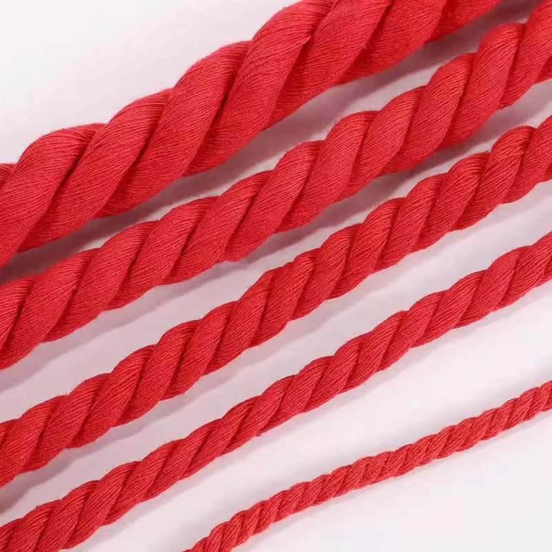 8/200Meter 5/8/12/20mm Red Twisted Cotton Cords for Bag Decoration Macrame Cord Knapsack Belt 3 Shares Braided Rope Sewing Yarn