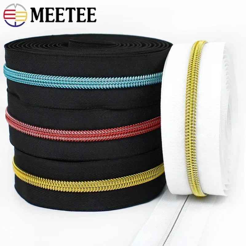 Meetee 15/400Meters 3# 5# Nylon Zippers for Bag Purse Plastic Coil Zip Tape Universal Zipper Repair Kit DIY Clothes Sewing Accessories