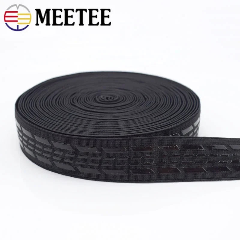 10Meters Meetee 2/5/10M 25mm Non-slip Silicone Black Elastic Band Sportswear Belt Elasticity Webbing DIY Outdoor Clothing Sewing Material