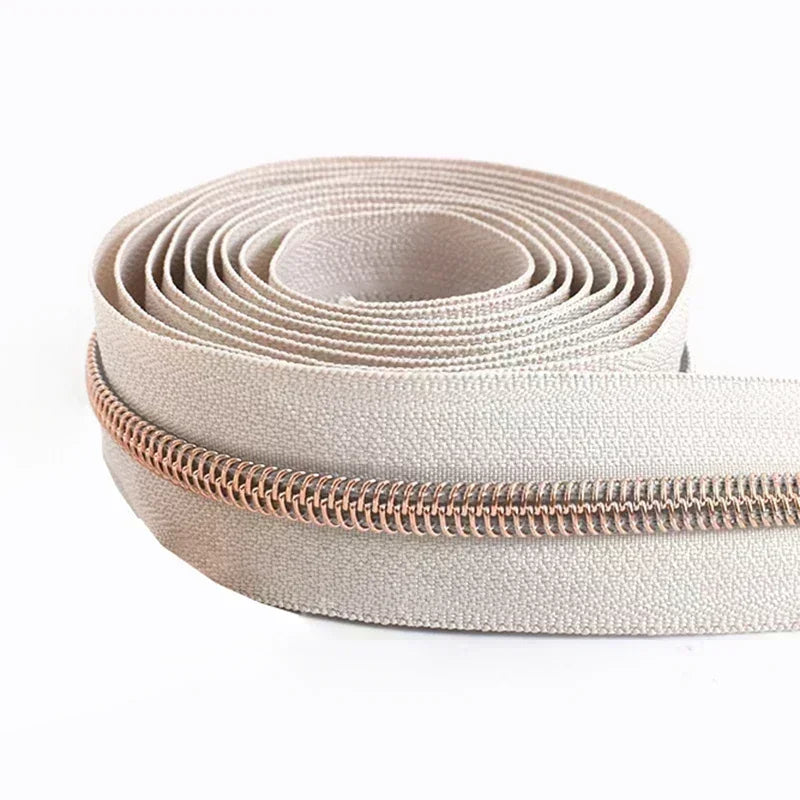 8/200Meters 5# Long Nylon Zipper Tape RoseGold Teeth Zippers Sliders for Bag Garment Repair Zips Kit DIY Sewing Accessories